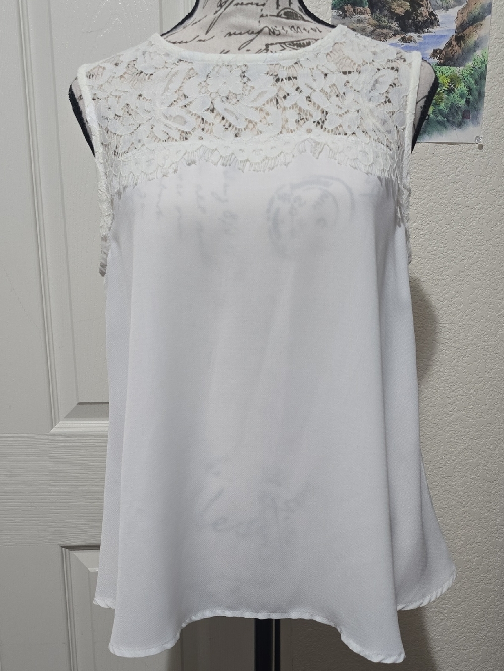 Stitch Fix Lace Yoke Sleeveless White Blouse, Off White, Small, EUC